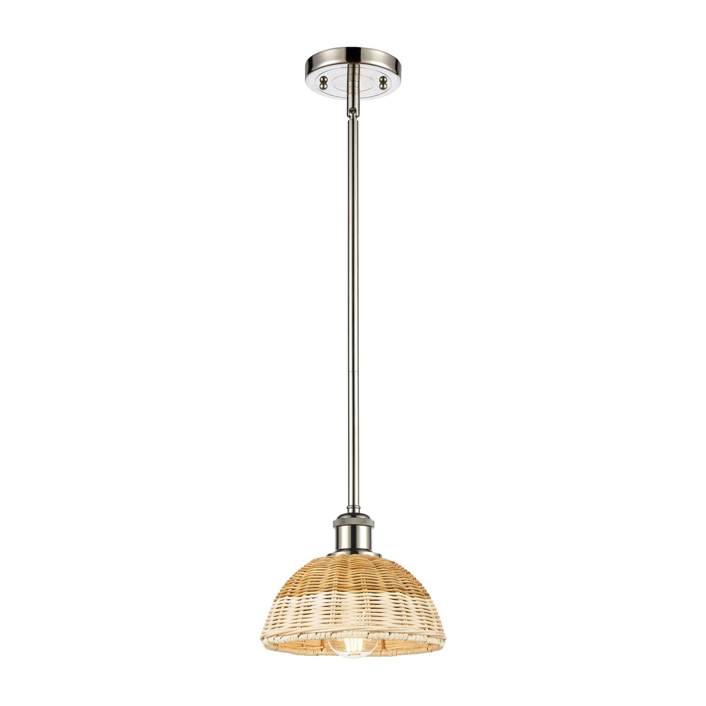 Innovations Bristol Natural II 7.5in 1-Light Mini Pendant | Polished Nickel and Natural Fiber Dome | Kitchen Island | Model 516-1S-PN-NBD2-75-NAT