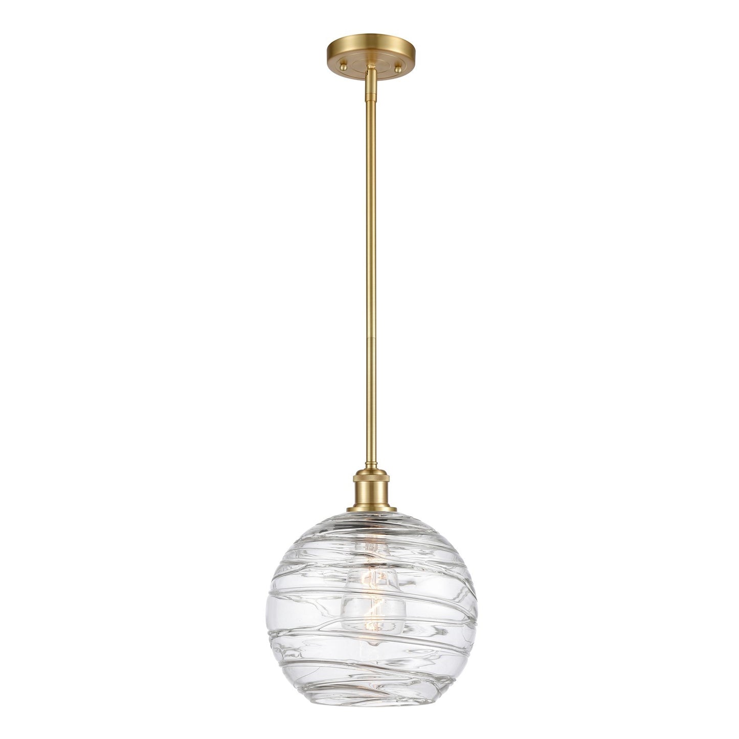 Innovations Athens Deco Swirl 10in 1-Light Mini Pendant | Satin Gold and Clear Glass Globe | Kitchen Island & Dining | Model 516-1S-SG-G1213-10CL