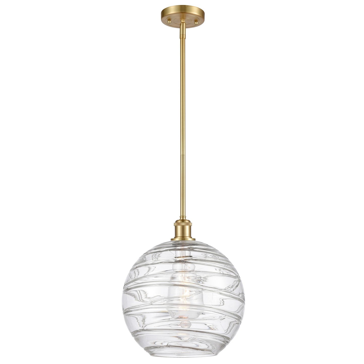 Innovations Athens Deco Swirl 12in 1-Light Mini Pendant | Satin Gold and Clear Deco Swirl Glass | Kitchen Island | Model 516-1S-SG-G1213-12CL