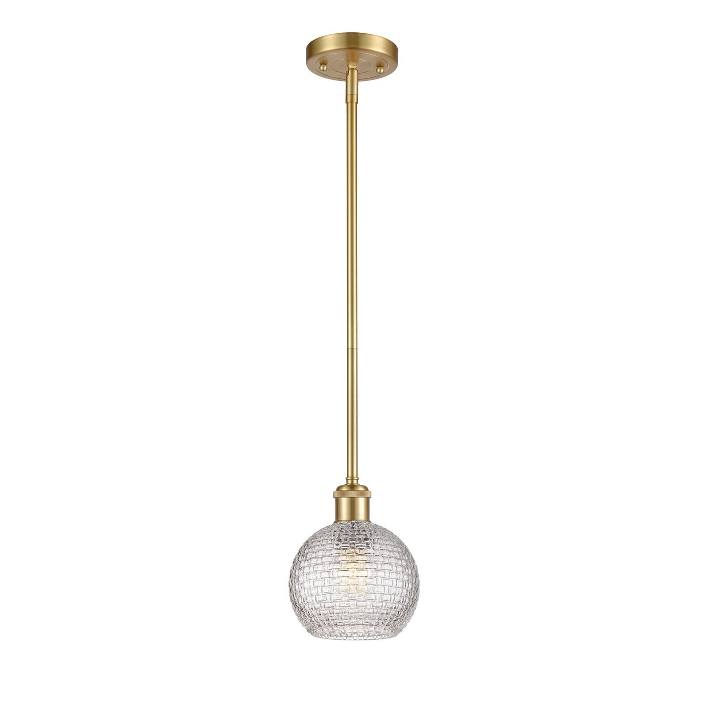 Innovations Athens 6in 1-Light Mini Pendant | Modern Farmhouse Satin Gold and Clear Basket Weave Glass | Kitchen Island | Model 516-1S-SG-G122C-6CL