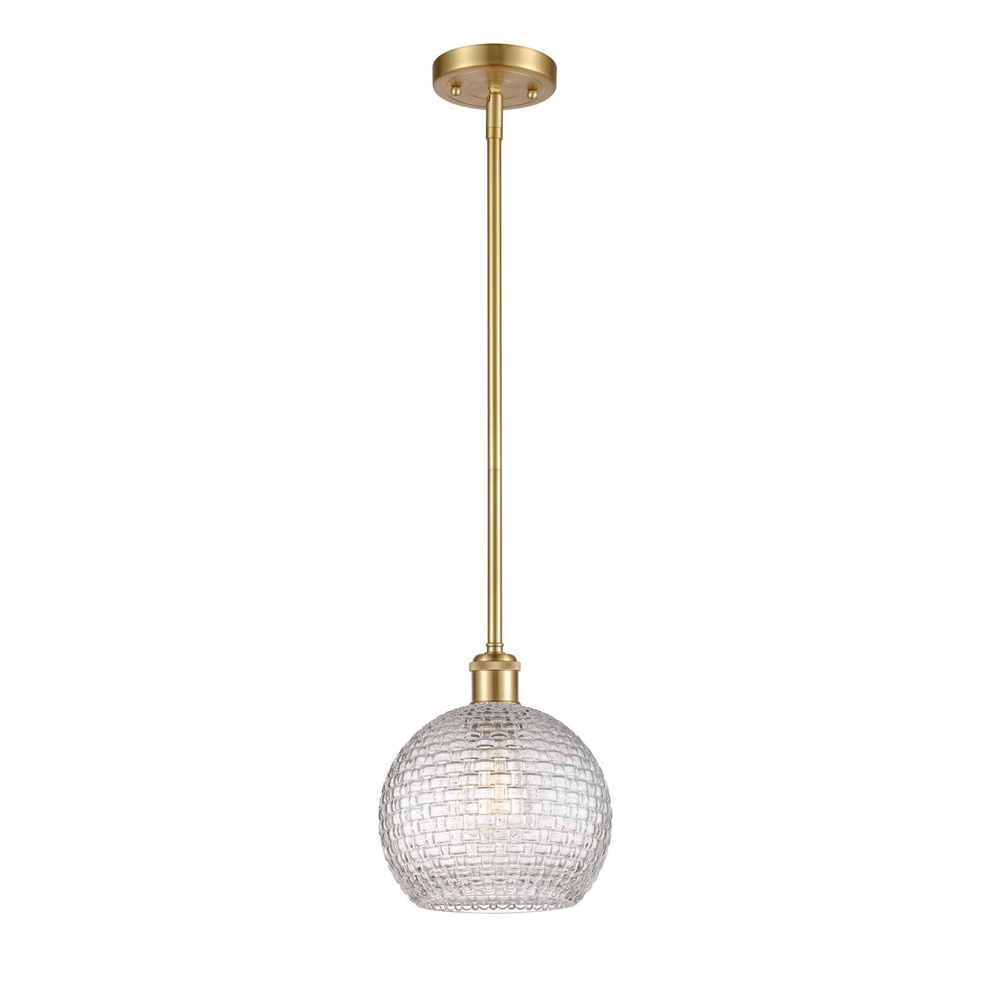Innovations Athens 8in 1-Light Mini Pendant | Modern Farmhouse Satin Gold and Clear Basket Weave Glass | Kitchen Island | Model 516-1S-SG-G122C-8CL