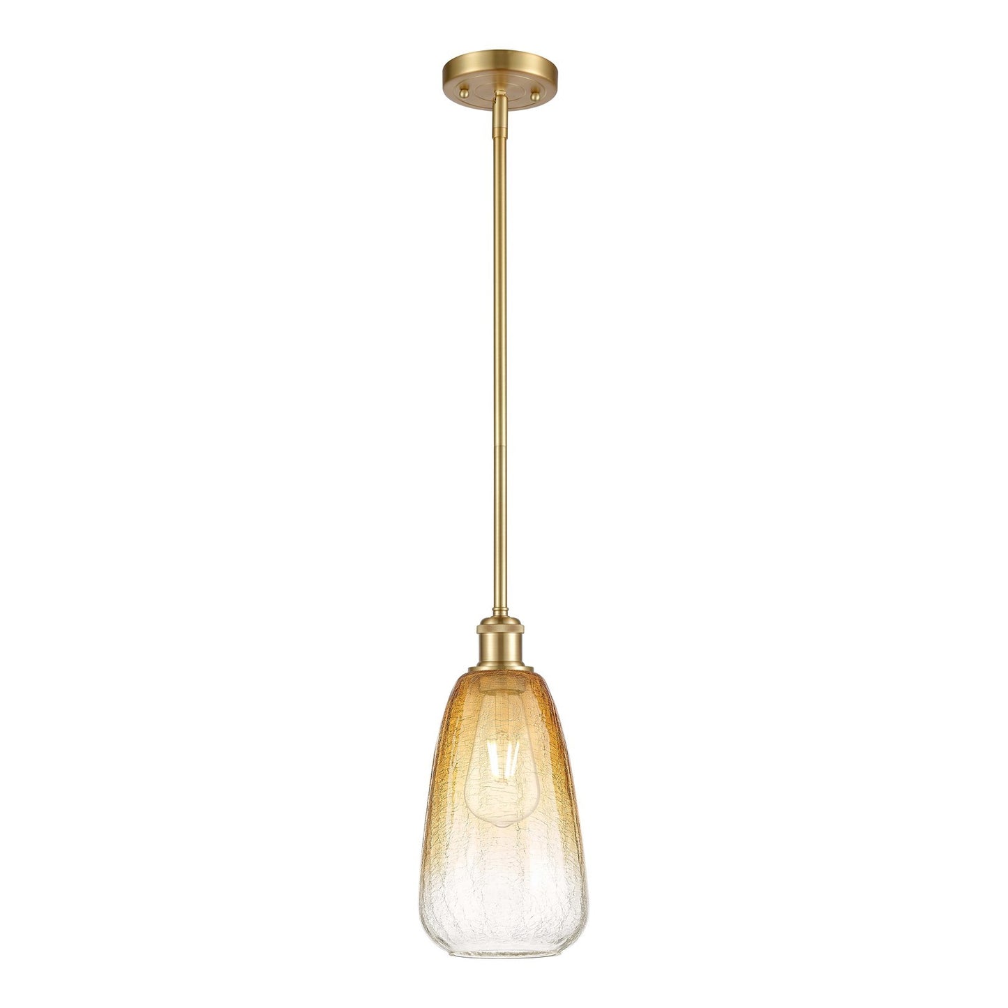Innovations Brookhaven Almond 6in 1-Light Mini Pendant | Industrial Satin Gold and Amber Glass | Kitchen Island & Dining | Model 516-1S-SG-G480-6AM