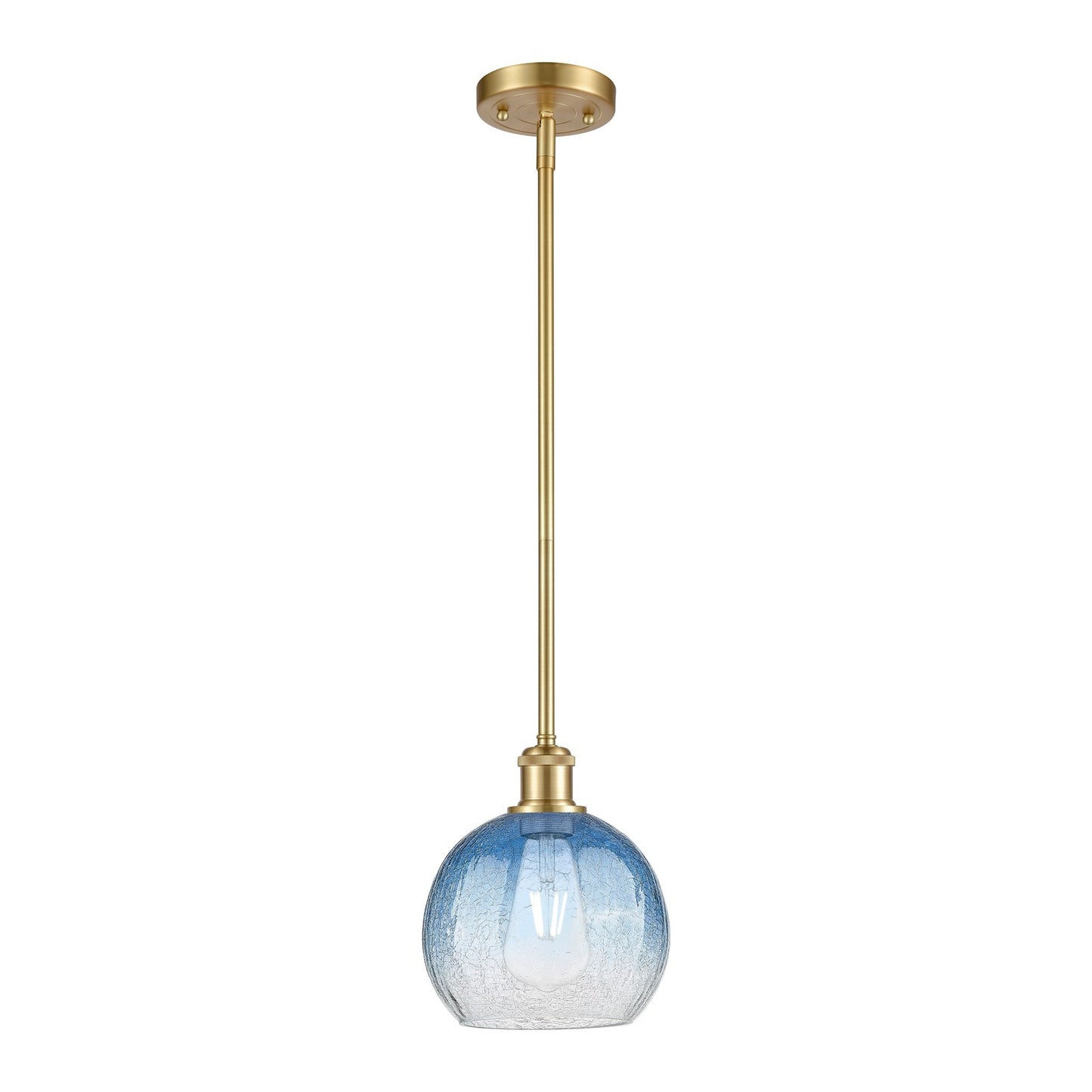 Innovations Brookhaven Globe 7.8in 1-Light Mini Pendant | Industrial Satin Gold and Sapphire Blue Glass | Kitchen Island | Model 516-1S-SG-G483-8SB