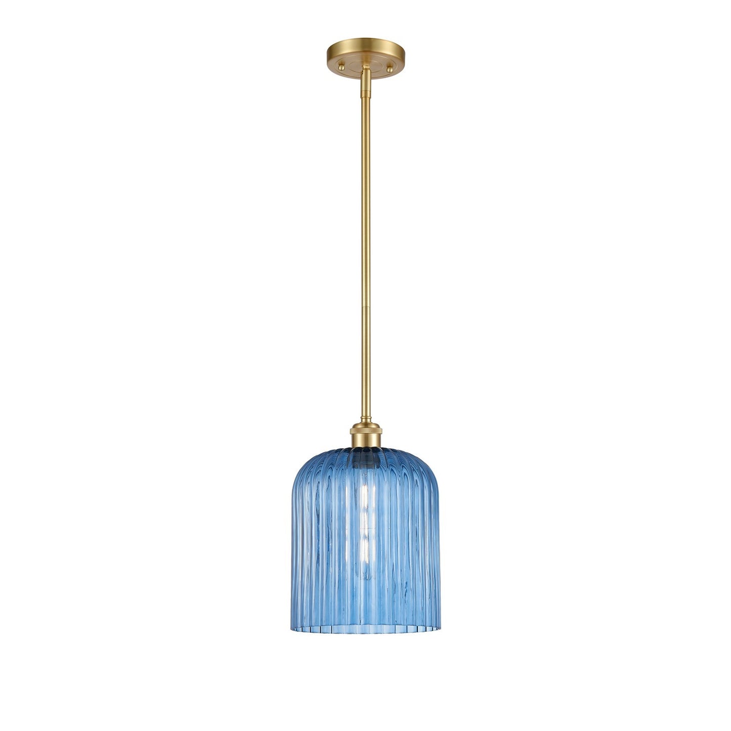 Innovations Bridal Veil 5in 1-Light Mini Pendant | Art Nouveau Satin Gold and Princess Blue Glass | Kitchen Island | Model 516-1S-SG-G559-8BL