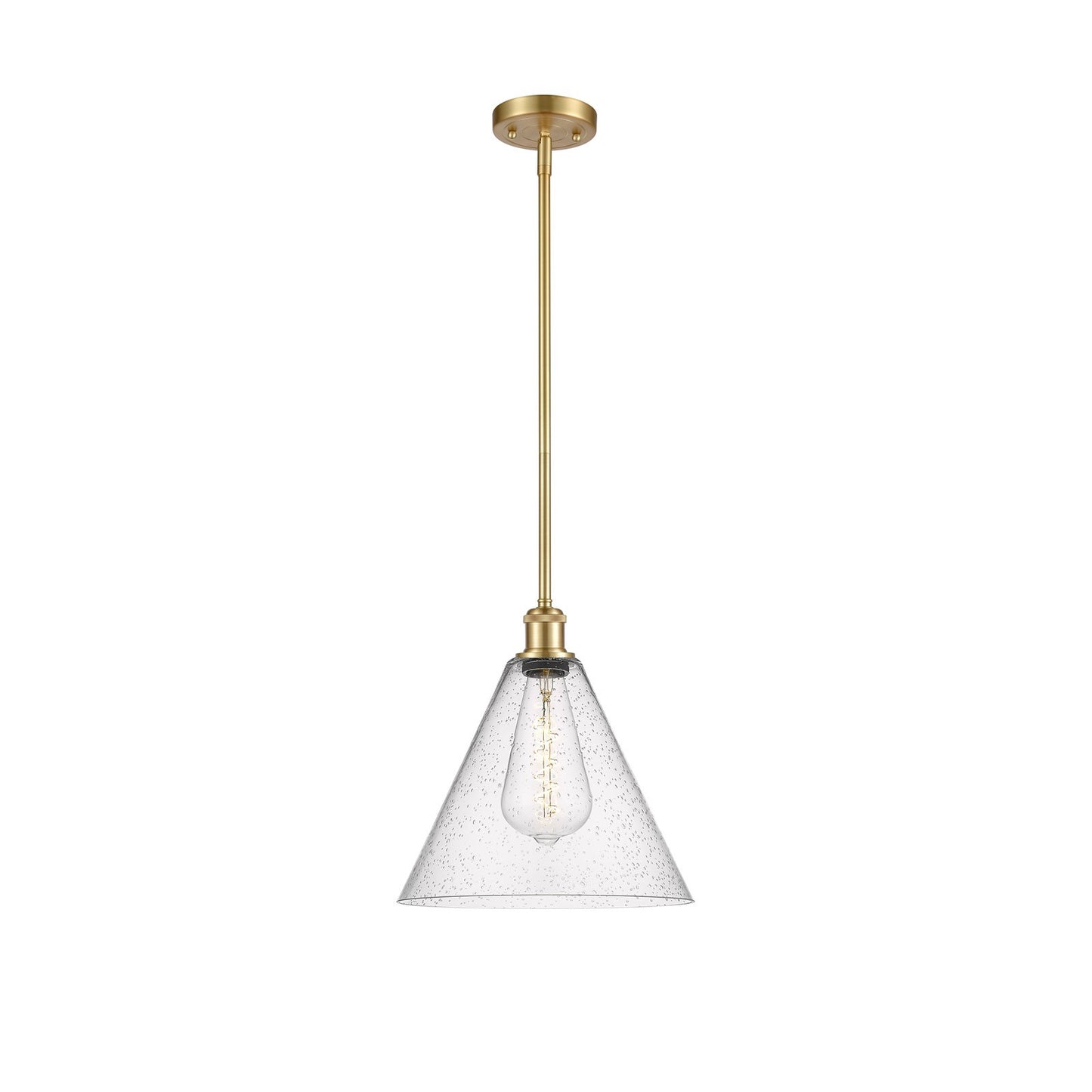 Innovations Berkshire 12in 1-Light Mini Pendant | Industrial Satin Gold and Seedy Glass | Kitchen Island & Dining Room | Model 516-1S-SG-GBC-124-LED