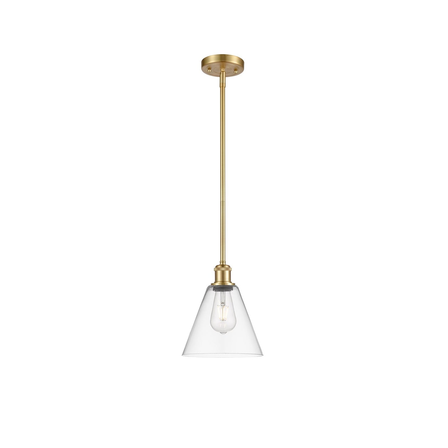 Innovations Berkshire 8in 1-Light Mini Pendant | Industrial Satin Gold and Clear Glass | Kitchen Island & Dining Room | Model 516-1S-SG-GBC-82-LED
