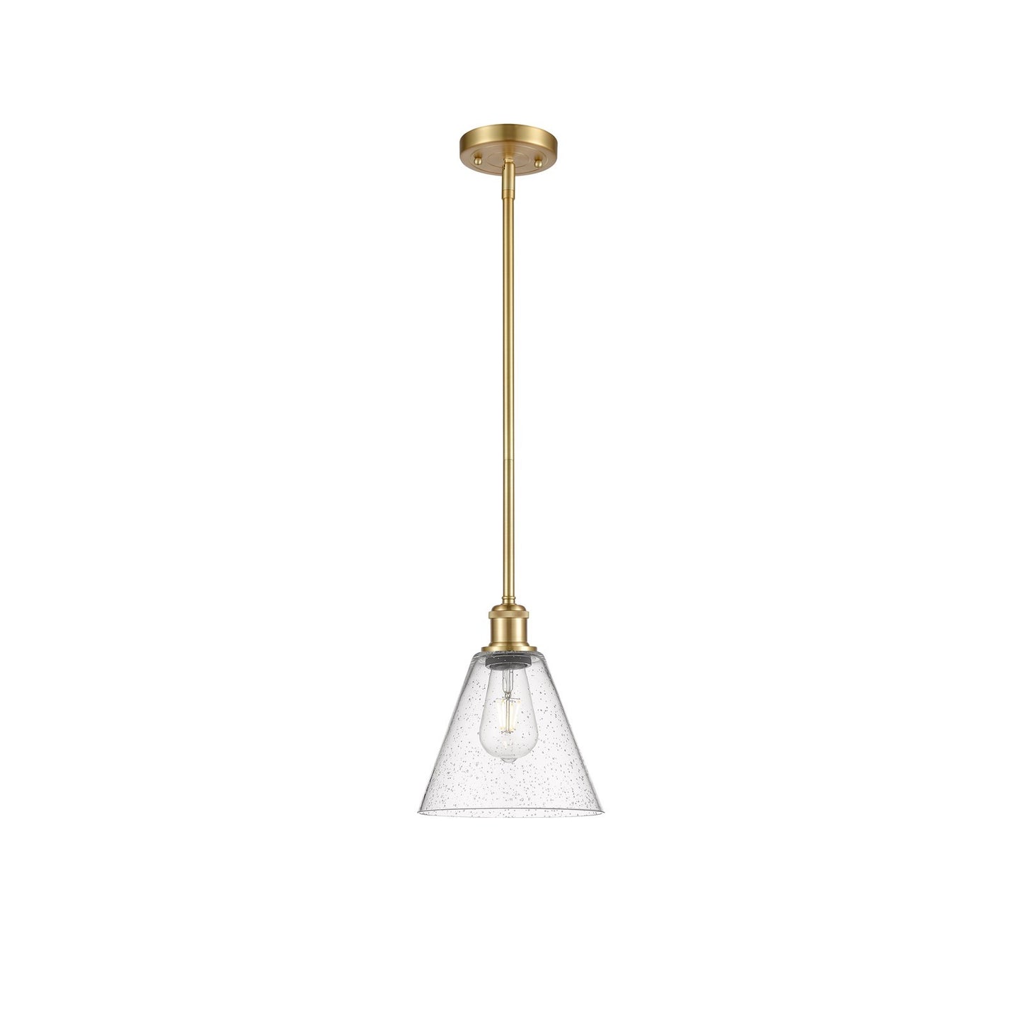 Innovations Berkshire 8in 1-Light Mini Pendant | Industrial Satin Gold and Seedy Glass | Kitchen Island & Dining Room | Model 516-1S-SG-GBC-84