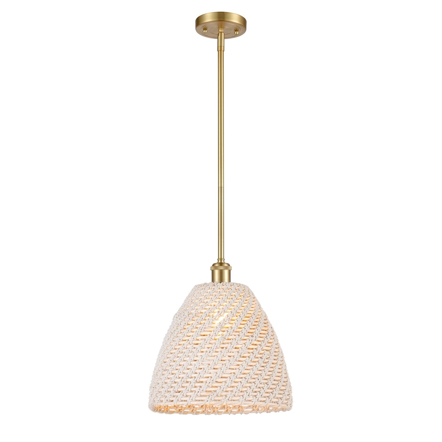 Innovations Bristol Natural 12in 1-Light Mini Pendant | Farmhouse Satin Gold and Natural Fiber | Kitchen Island & Dining | Model 516-1S-SG-NBD-12-NAT