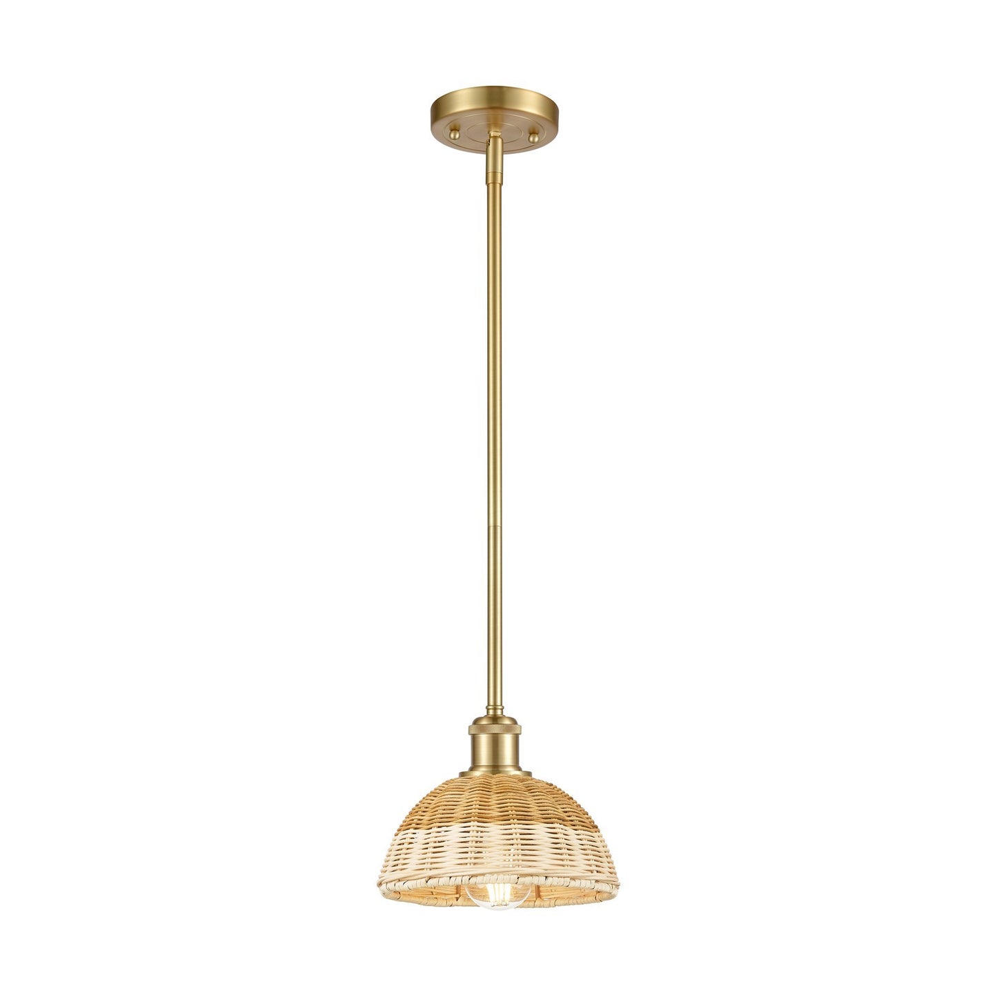Innovations Bristol Natural II 8in 1-Light Mini Pendant | Industrial Satin Gold and Natural Fiber | Kitchen Island | Model 516-1S-SG-NBD2-75-NAT