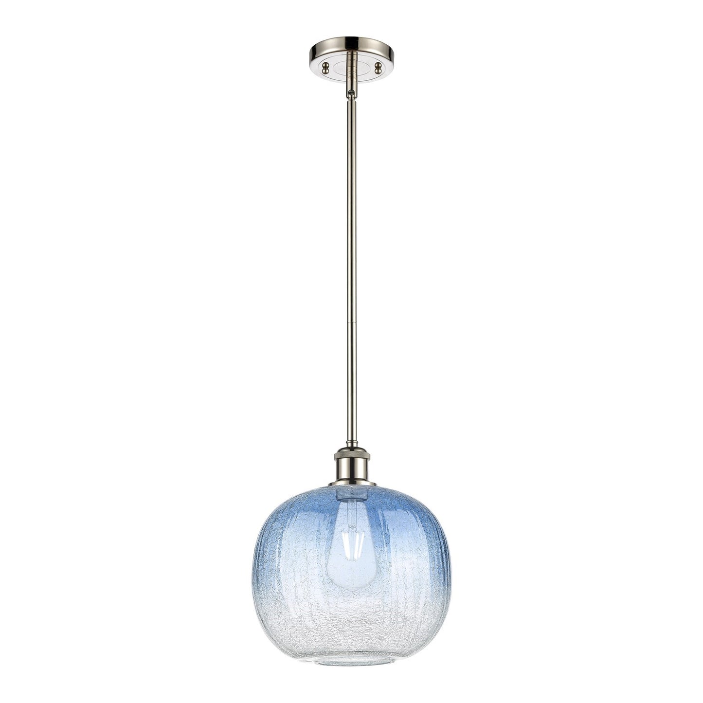 Innovations Brookhaven Sphere 10.5in 1-Light Mini Pendant | Industrial Brushed Satin Nickel and Sapphire Blue Glass | Model 516-1S-SN-G481-10SB