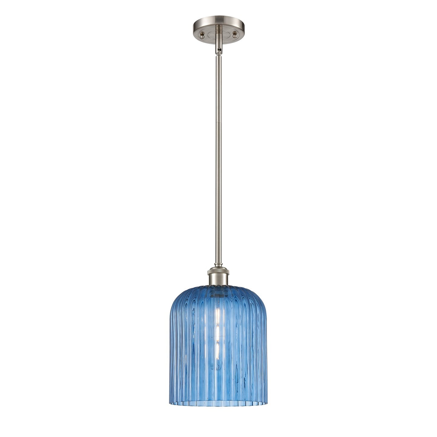 Innovations Bridal Veil 5in 1-Light Mini Pendant | Art Nouveau Brushed Satin Nickel and Princess Blue Ribbed Glass | Model 516-1S-SN-G559-8BL
