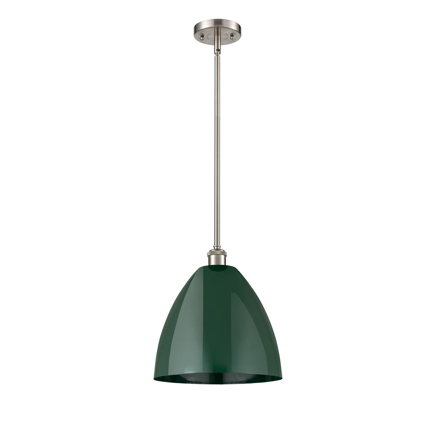 Innovations Plymouth 12in 1-Light Pendant | Industrial Brushed Satin Nickel and Matte Green Metal Shade | Kitchen Island | Model 516-1S-SN-MBD-12-GR
