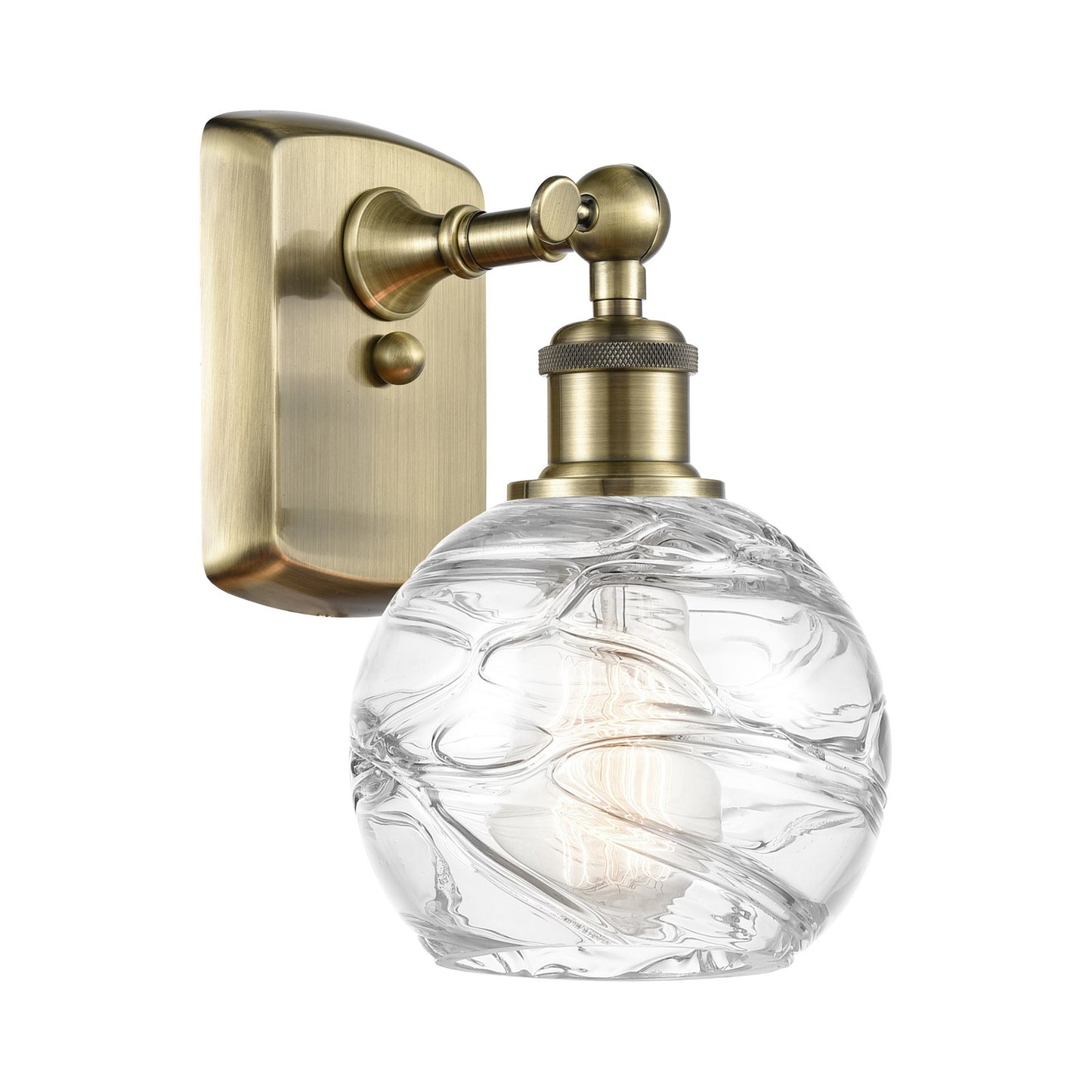 Innovations Athens Deco Swirl 5.88in 1-Light Wall Sconce | Antique Brass and Clear Deco Swirl Glass Shade | Hallway | Model 516-1W-AB-G1213-6CL