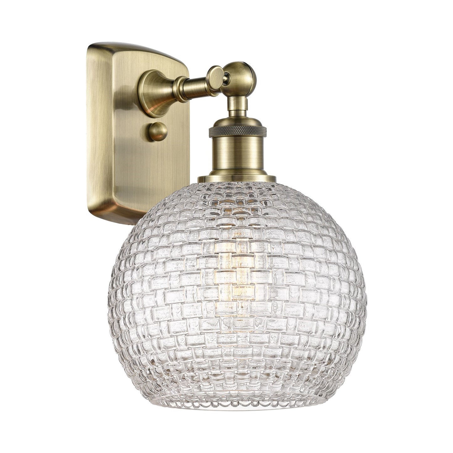 Innovations Athens 8in 1-Light Wall Sconce | Modern Farmhouse Antique Brass and Clear Basket Weave Glass | Bedroom | Model 516-1W-AB-G122C-8CL