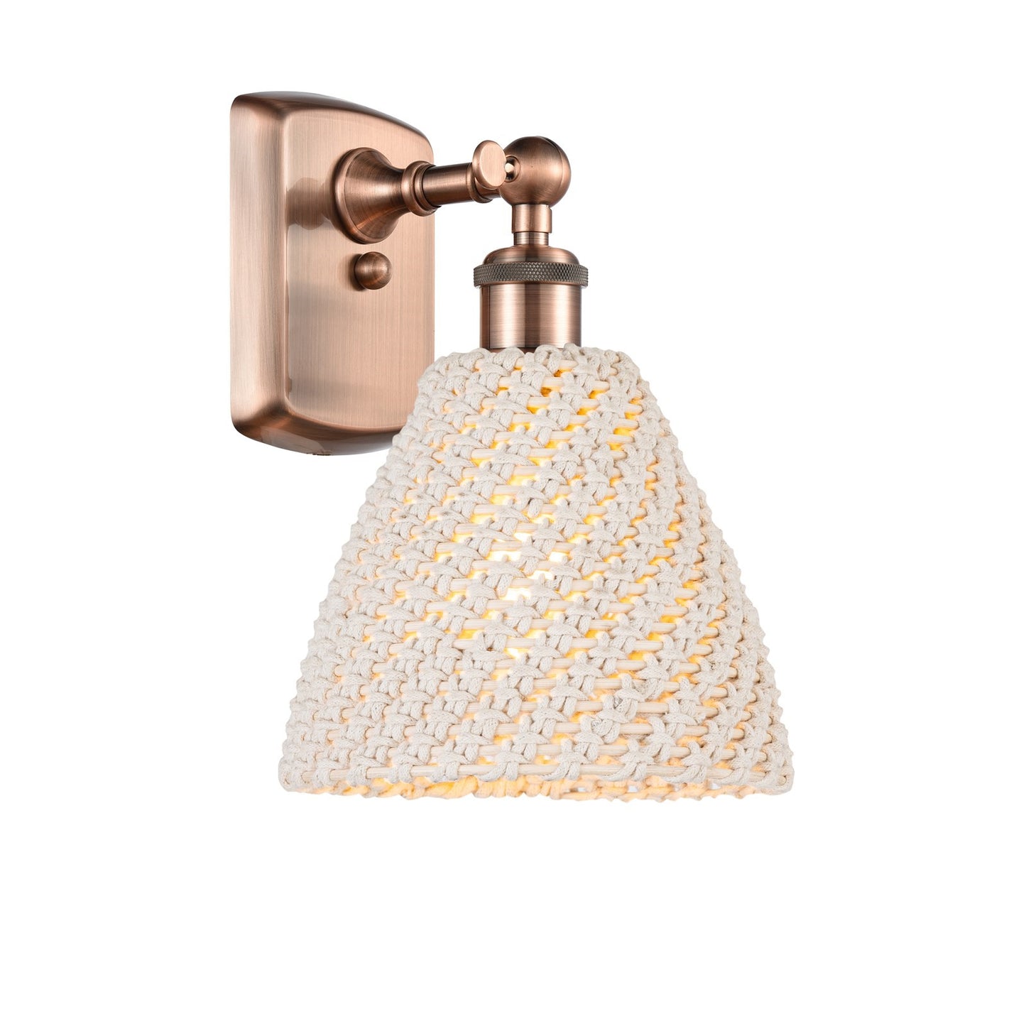 Innovations Bristol Natural 7.5in 1-Light Wall Sconce | Industrial Antique Copper and Natural Fiber Dome Shade | Hallway | Model 516-1W-AC-NBD-75-NAT