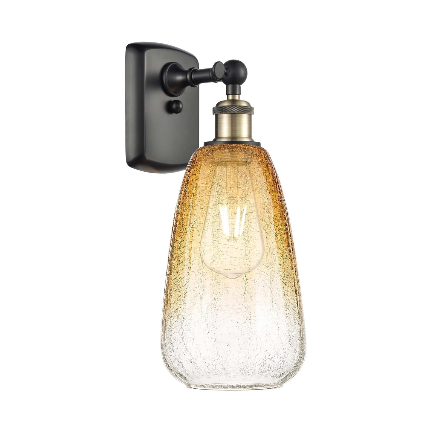 Innovations Brookhaven Almond 6in 1-Light Wall Sconce | Industrial Black Antique Brass and Amber Glass | Hallway | Model 516-1W-BAB-G480-6AM