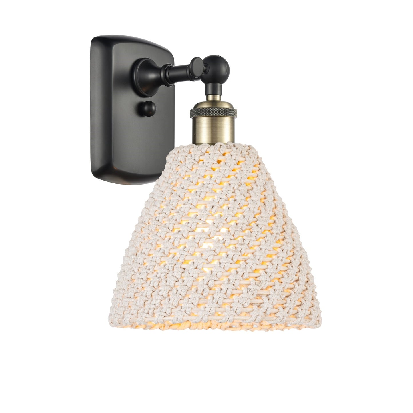 Innovations Bristol Natural 7.5in 1-Light Wall Sconce | Industrial Black Antique Brass and Natural Fiber Dome | Hallway | Model 516-1W-BAB-NBD-75-NAT