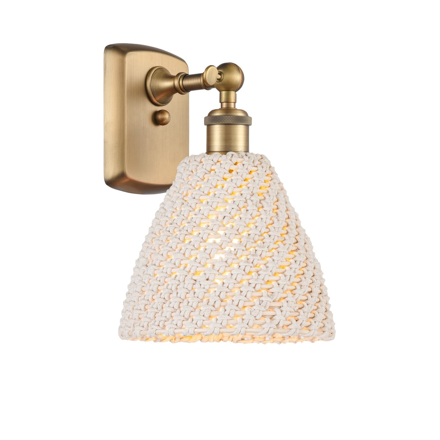 Innovations Bristol Natural 7.5in 1-Light Wall Sconce | Industrial Brushed Brass and Natural Fiber Dome Shade | Bedroom | Model 516-1W-BB-NBD-75-NAT
