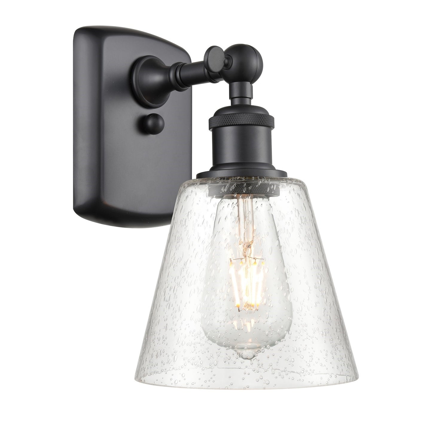 Innovations Caton 6in 1-Light Wall Sconce | Art Nouveau Matte Black and Frosted Glass Pyramid Shade | Bathroom & Hallway | Model 516-1W-BK-G454
