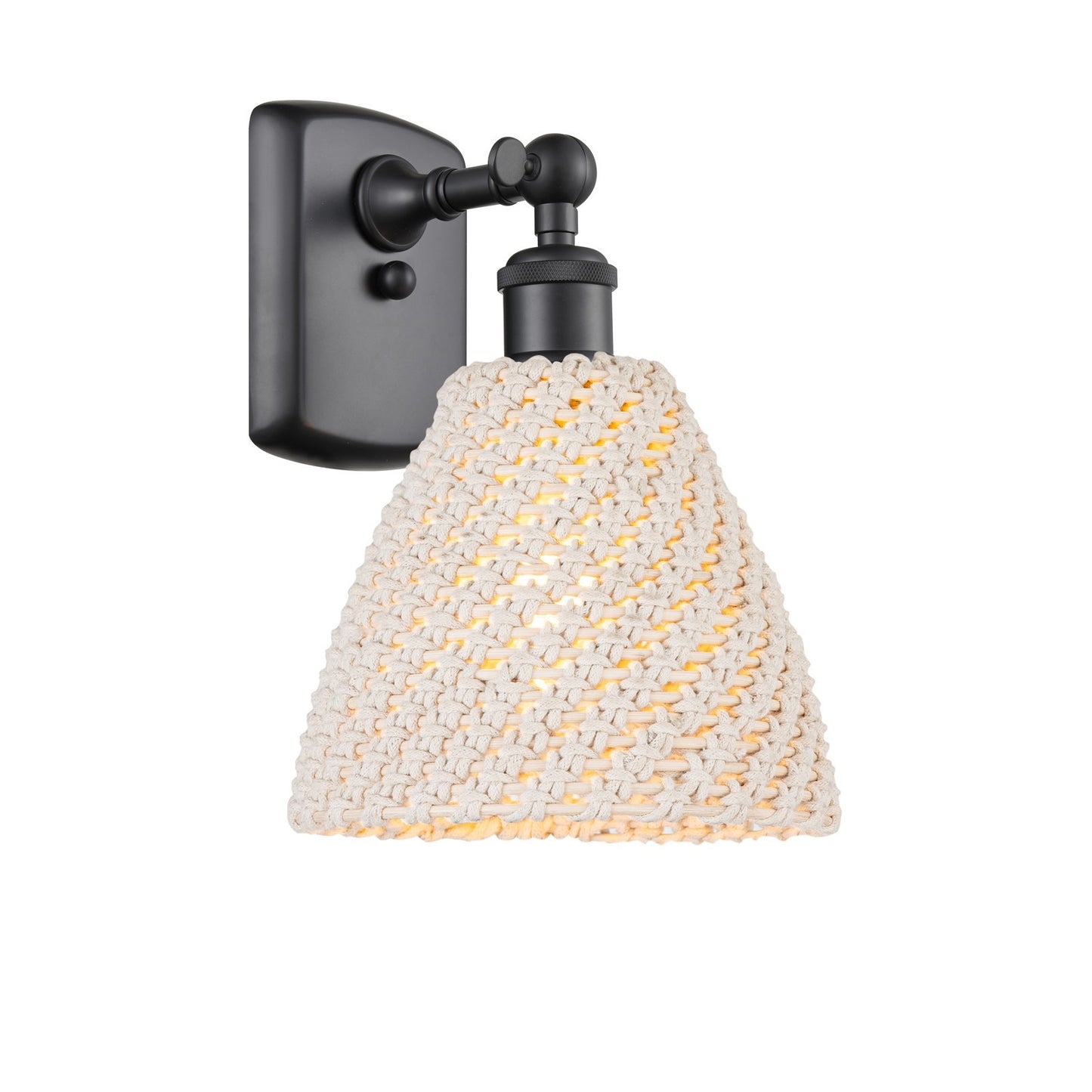 Innovations Bristol Natural 7.5in 1-Light Wall Sconce | Industrial Matte Black and Natural Fiber | Bedroom & Hallway | Model 516-1W-BK-NBD-75-NAT