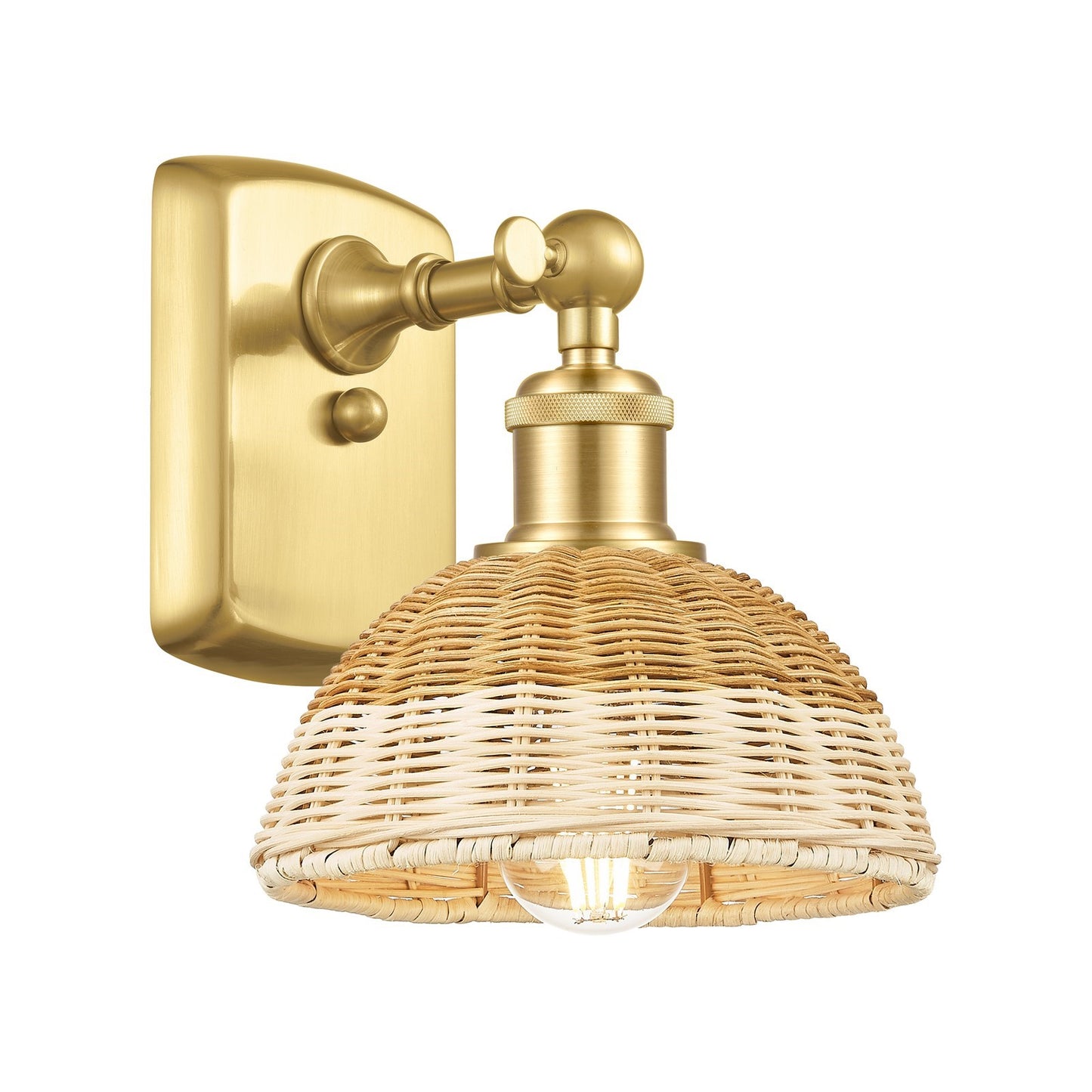 Innovations Bristol Natural II 7.5in 1-Light Wall Sconce | Modern Satin Gold and Natural Fiber Shade | Bedroom & Living | Model 516-1W-SG-NBD2-75-NAT