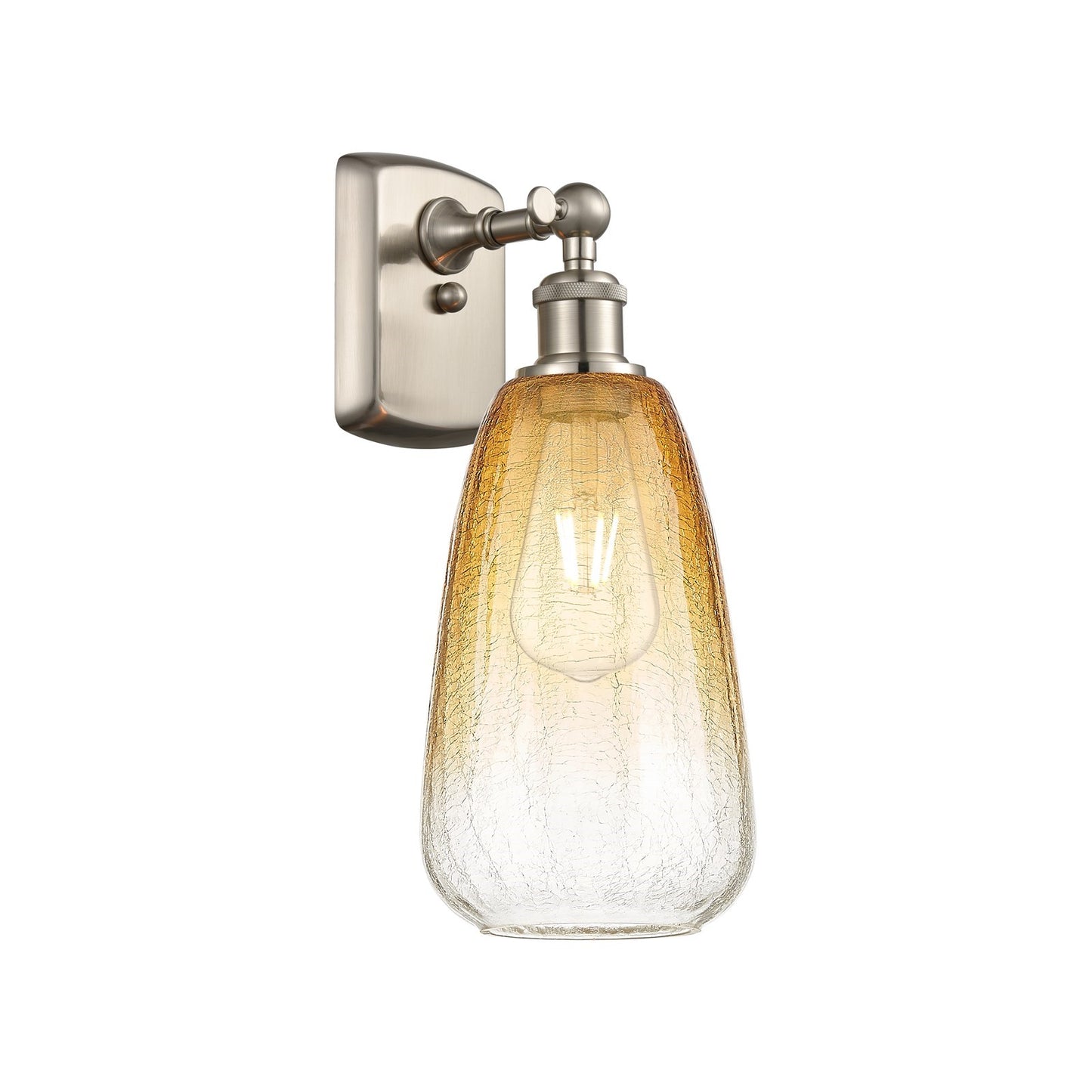 Innovations Brookhaven Almond 7in 1-Light Wall Sconce | Industrial Brushed Satin Nickel and Amber Globe Glass | Bedroom | Model 516-1W-SN-G480-6AM