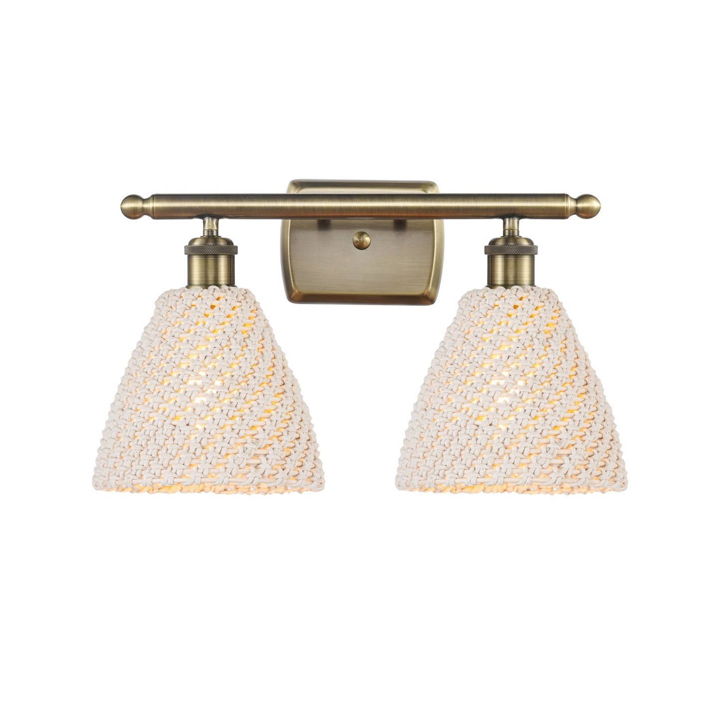 Innovations Bristol Natural 18in 2-Light Bath Vanity Light | Industrial Antique Brass and Natural Fiber Shade | Bathroom | Model 516-2W-AB-NBD-75-NAT