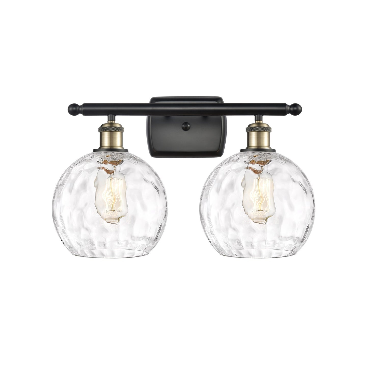Innovations Lighting Athens Water Glass 18in 2-Light Bath Vanity Light | Industrial Black Antique Brass and Clear | Model 516-2W-BAB-G1215-8-LED