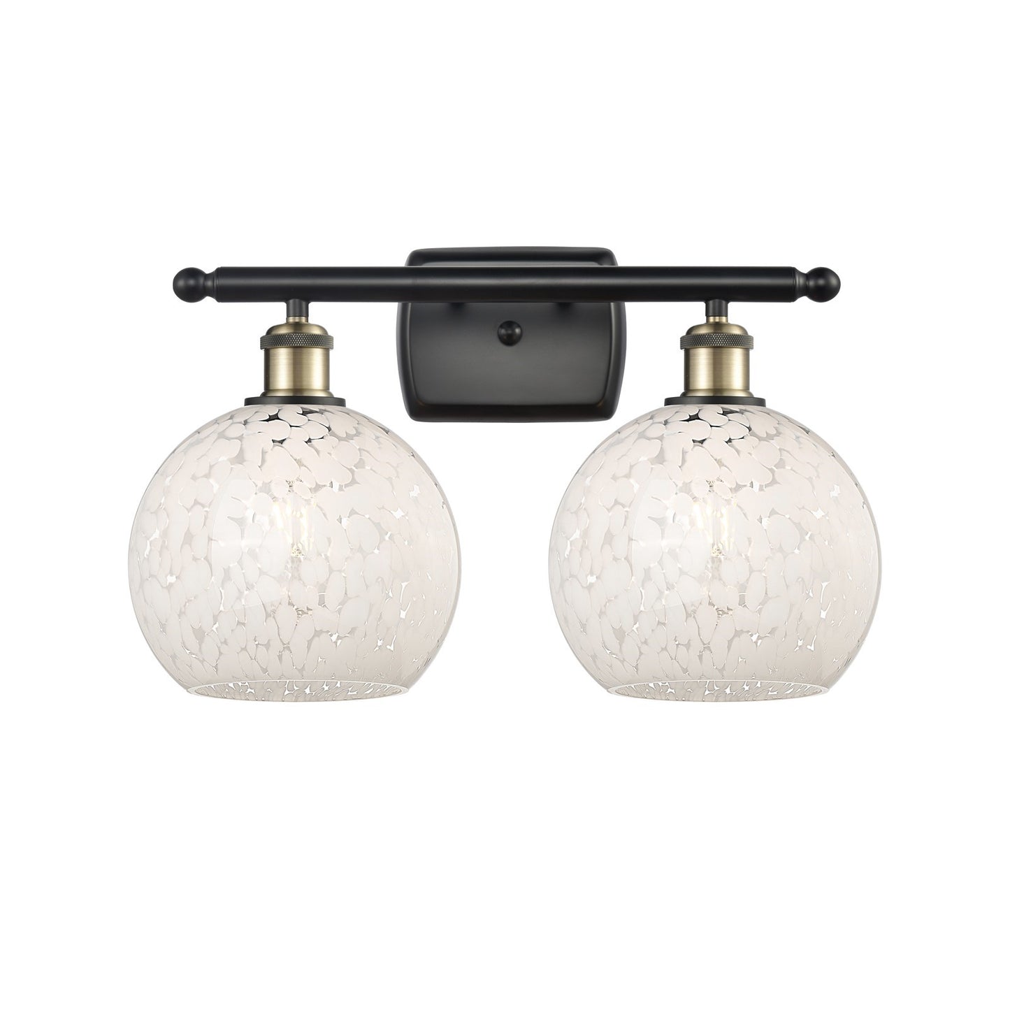 Innovations Ballston 18in 2-Light Bath Vanity Light | Art Nouveau Black Antique Brass and White Mouchette Glass | Model 516-2W-BAB-G1216-8WM