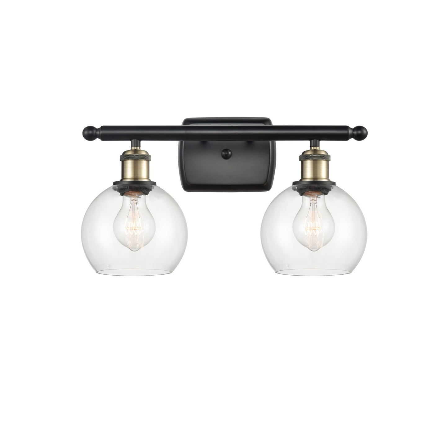 Innovations Athens 16in 2-Light Bath Vanity | Industrial Black Antique Brass and Clear Glass | Bathroom & Powder Room | Model 516-2W-BAB-G122-6-LED