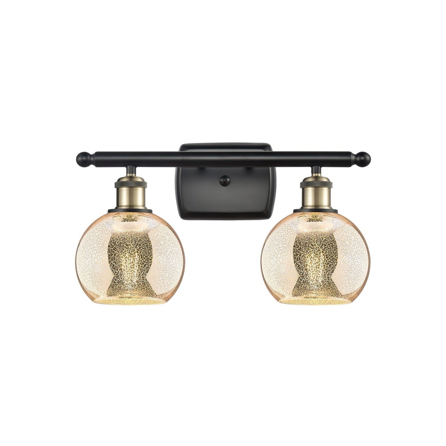 Innovations Athens 16in 2-Light Bath Vanity | Industrial Black Antique Brass and Mercury Glass | Bathroom & Powder Room | Model 516-2W-BAB-G128-6