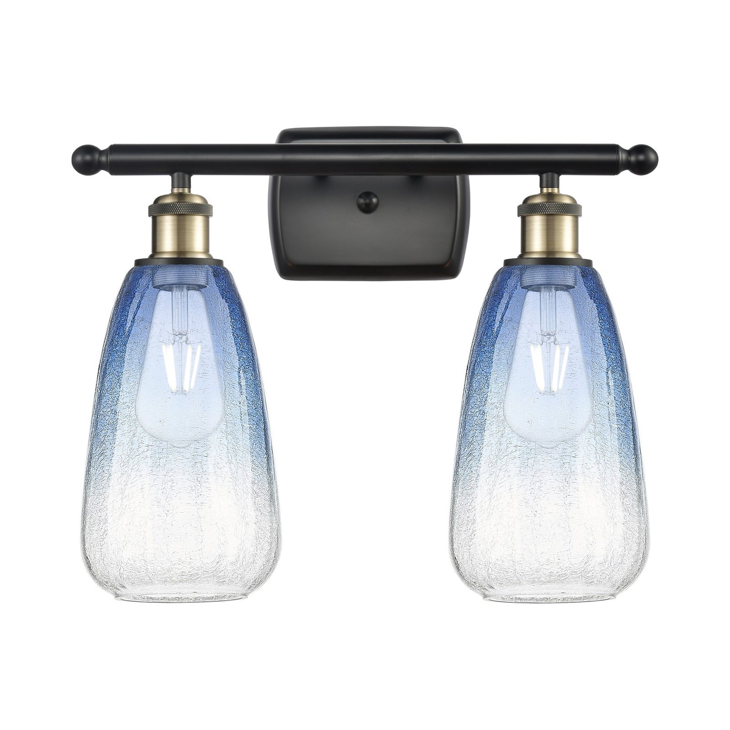 Innovations Brookhaven Almond 16in 2-Light Bath Vanity Light | Industrial Black Antique Brass and Sapphire Blue Glass | Model 516-2W-BAB-G480-6SB