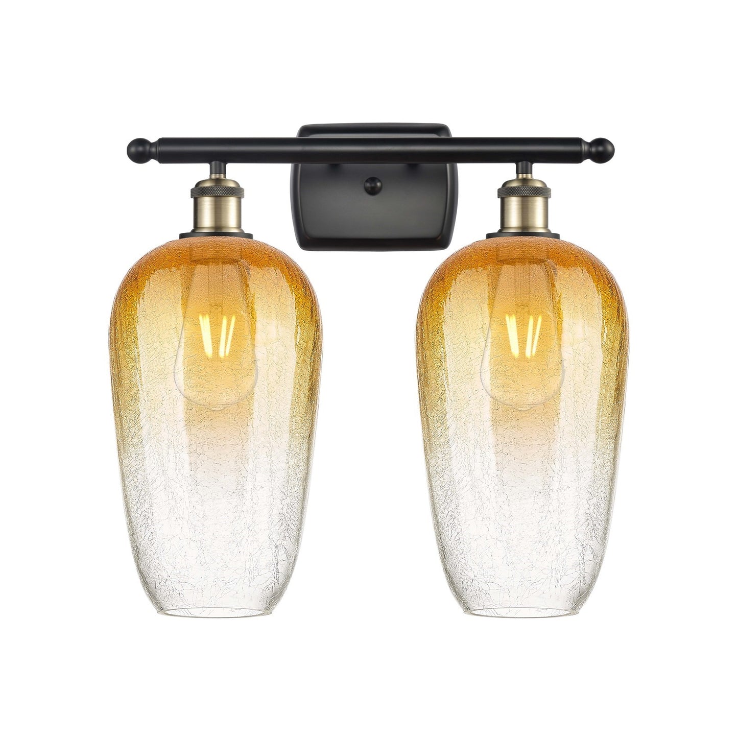 Innovations Brookhaven Flute 17in 2-Light Bath Vanity | Industrial Black Antique Brass and Amber Glass | Bathroom | Model 516-2W-BAB-G484-7AM