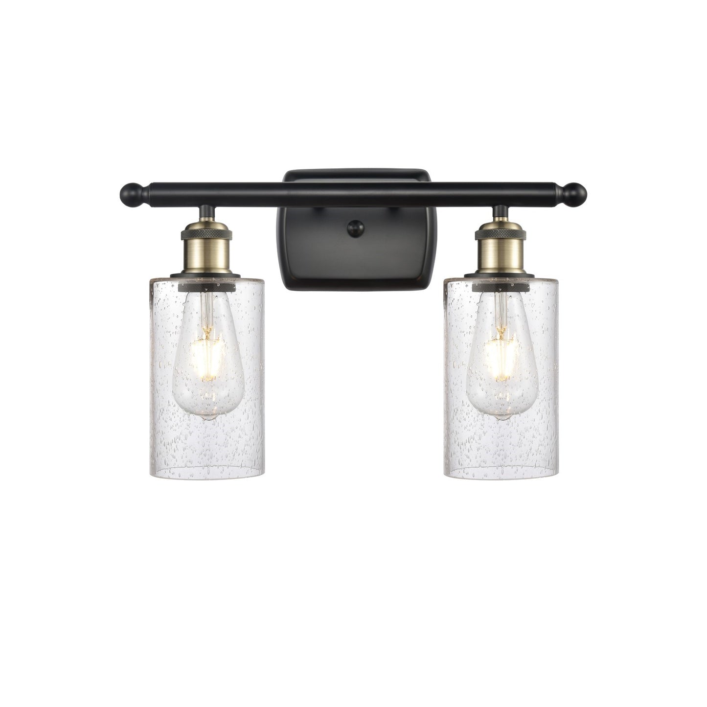 Innovations Clymer 14in 2-Light Bath Vanity | Art Nouveau Black Antique Brass and Seedy Glass | Bathroom & Powder Room | Model 516-2W-BAB-G804