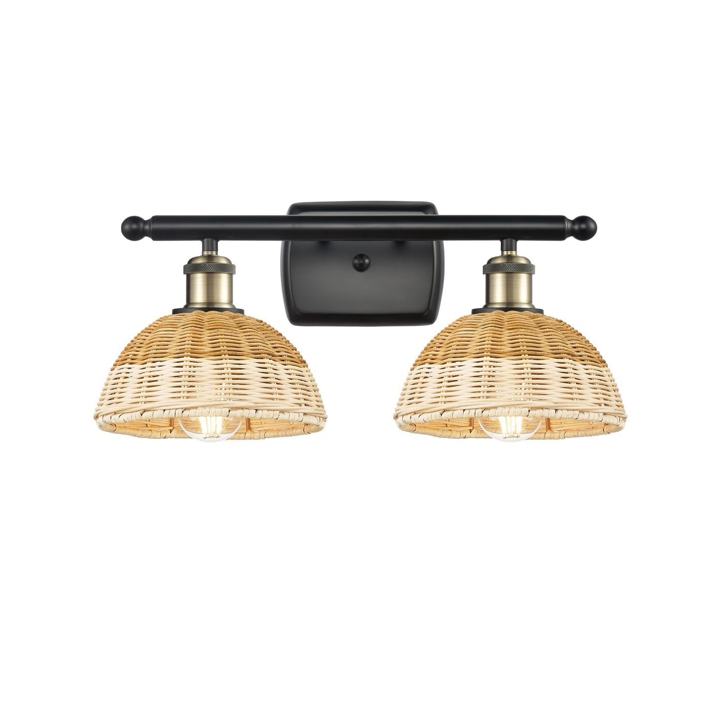 Innovations Bristol Natural II 17.5in 2-Light Bath Vanity Light | Industrial Black Antique Brass and Natural Fiber | Model 516-2W-BAB-NBD2-75-NAT