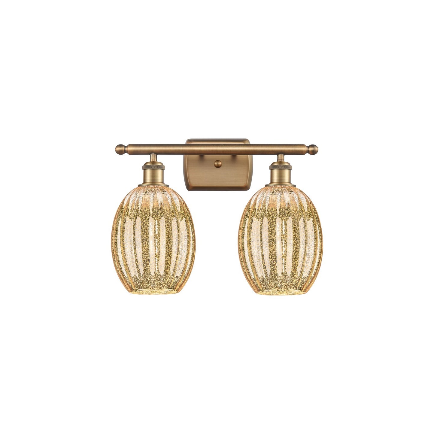 Innovations Preston Bulb 16.25in 2-Light Bath Vanity Light | Industrial Brushed Brass and Mercury Glass Globe Shade | Model 516-2W-BB-G459-6ME