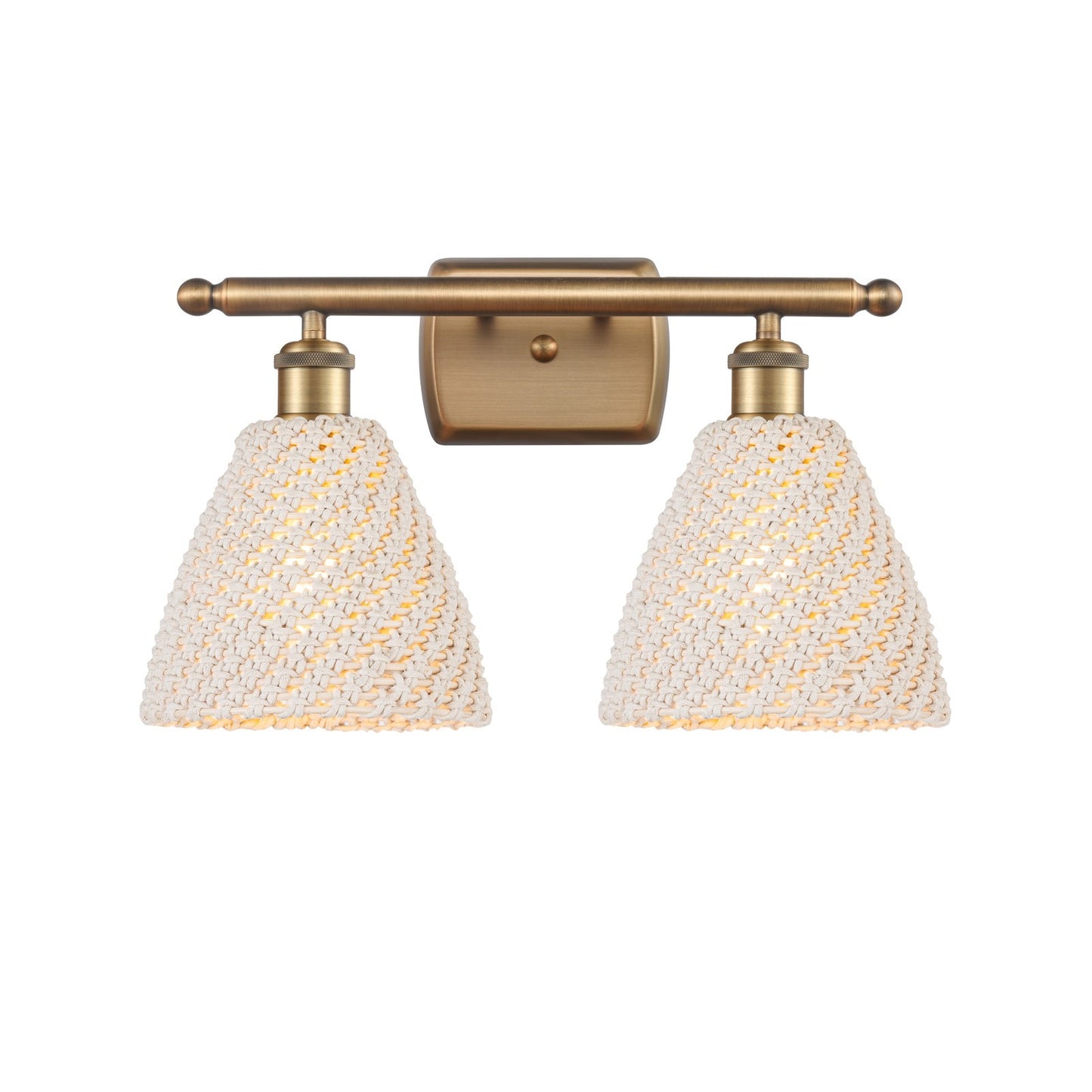 Innovations Bristol Natural 18in 2-Light Bath Vanity Light | Industrial Brushed Brass and Natural Fiber Dome Shade | Model 516-2W-BB-NBD-75-NAT