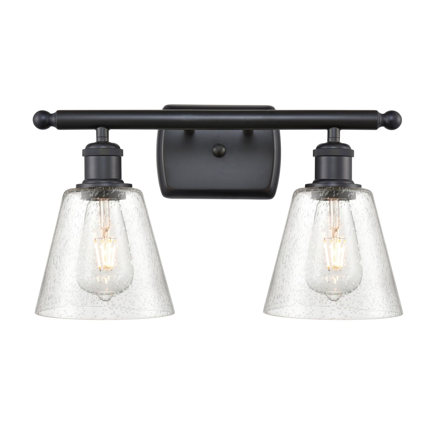 Innovations Caton 16in 2-Light Bath Vanity Light | Industrial Matte Black and Frosted Glass Pyramid Shade | Bathroom & Powder | Model 516-2W-BK-G454