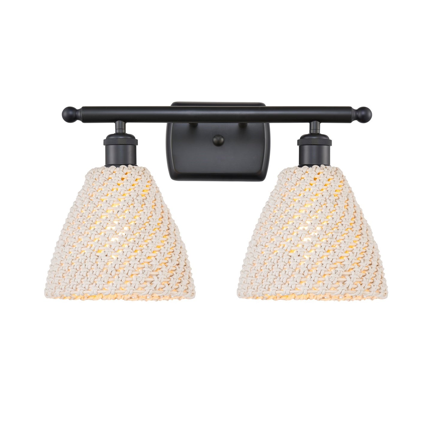 Innovations Bristol Natural 18in 2-Light Bath Vanity | Industrial Matte Black and Natural Fiber | Bathroom Vanity Light | Model 516-2W-BK-NBD-75-NAT