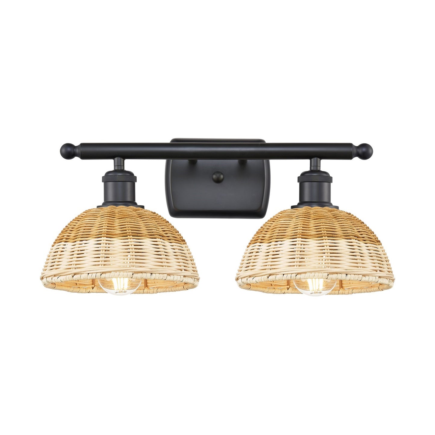 Innovations Bristol Natural II 18in 2-Light Bath Vanity | Industrial Matte Black and Natural Fiber | Bathroom Vanity | Model 516-2W-BK-NBD2-75-NAT