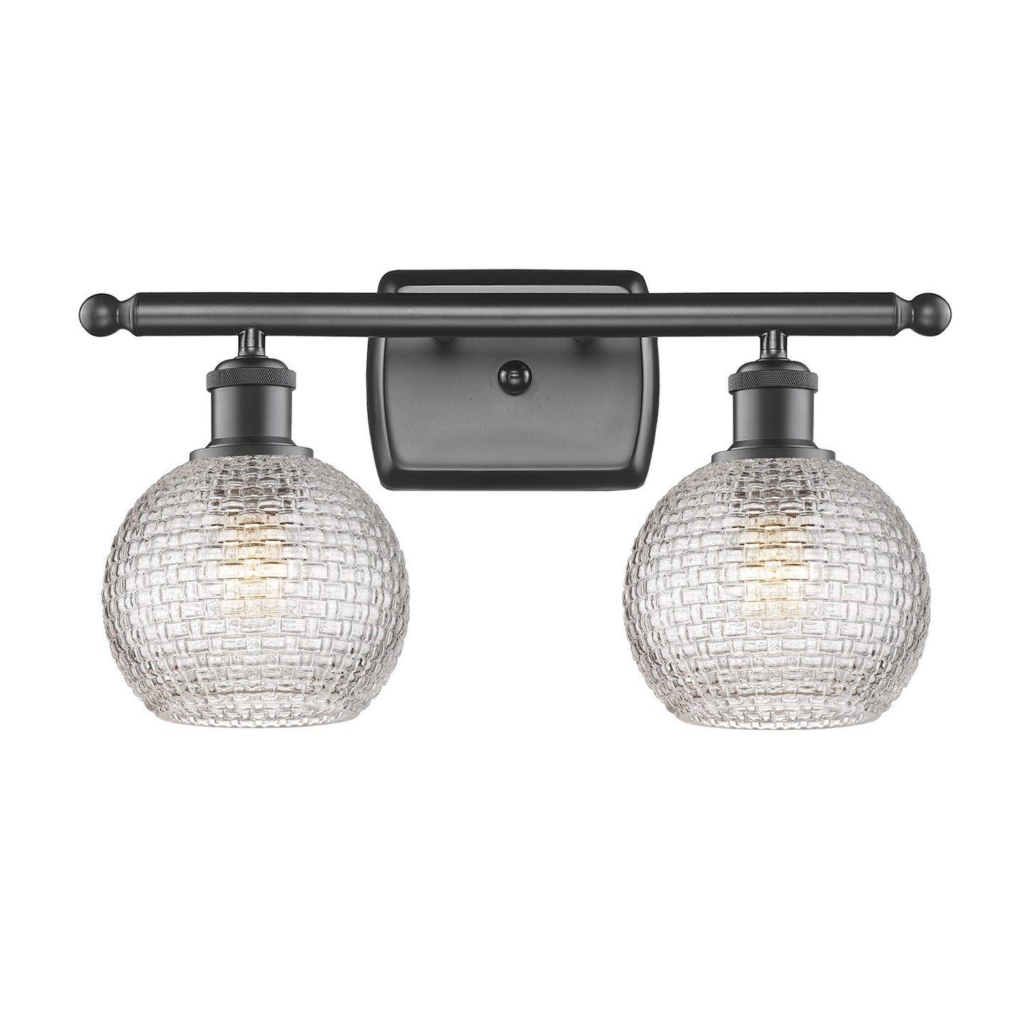 Innovations Athens 16in 2-Light Bath Vanity | Modern Farmhouse Oil Rubbed Bronze and Clear Basket Weave Glass | Bathroom | Model 516-2W-OB-G122C-6CL