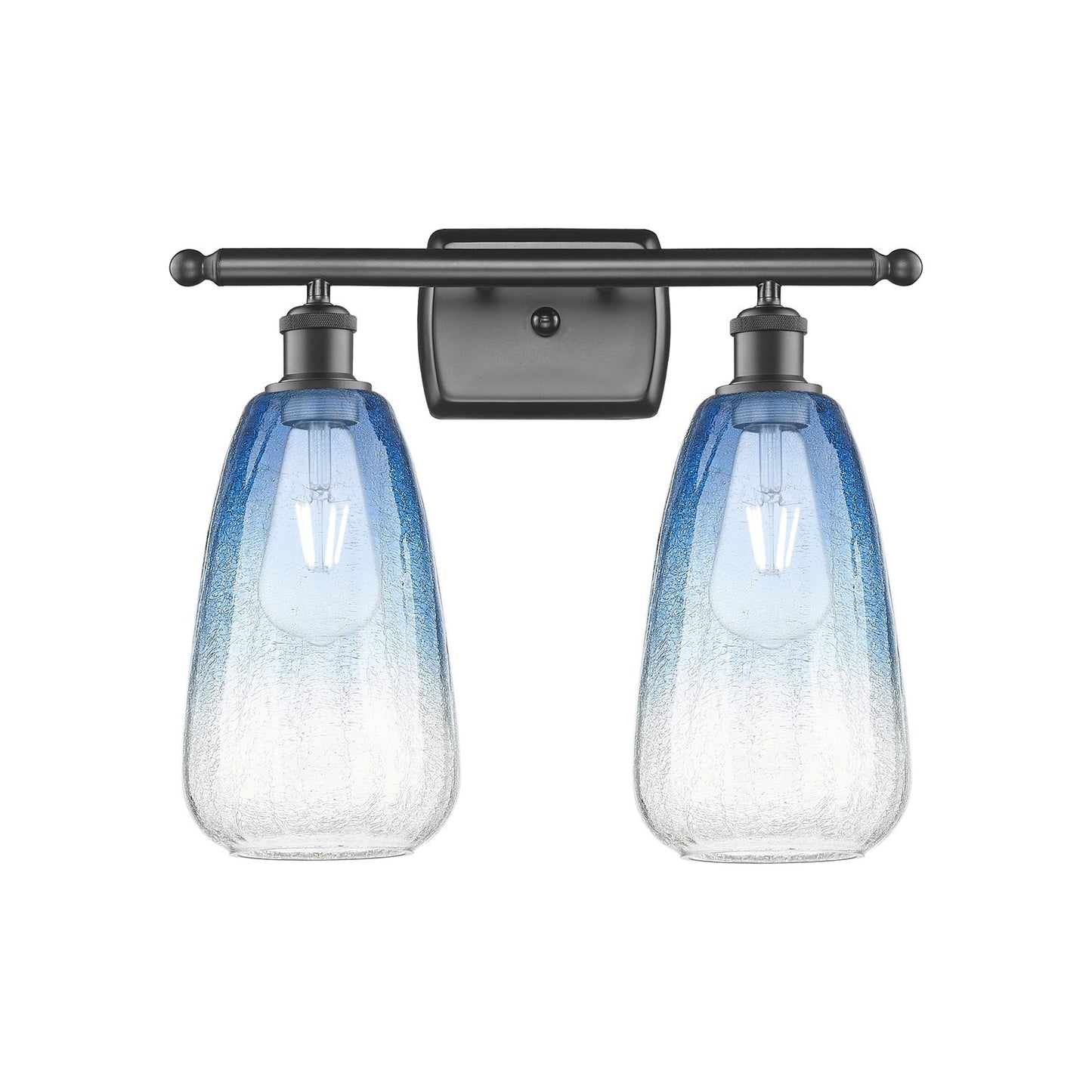 Innovations Brookhaven Almond 16in 2-Light Bath Vanity | Industrial Oil Rubbed Bronze and Sapphire Blue Glass | Bathroom | Model 516-2W-OB-G480-6SB
