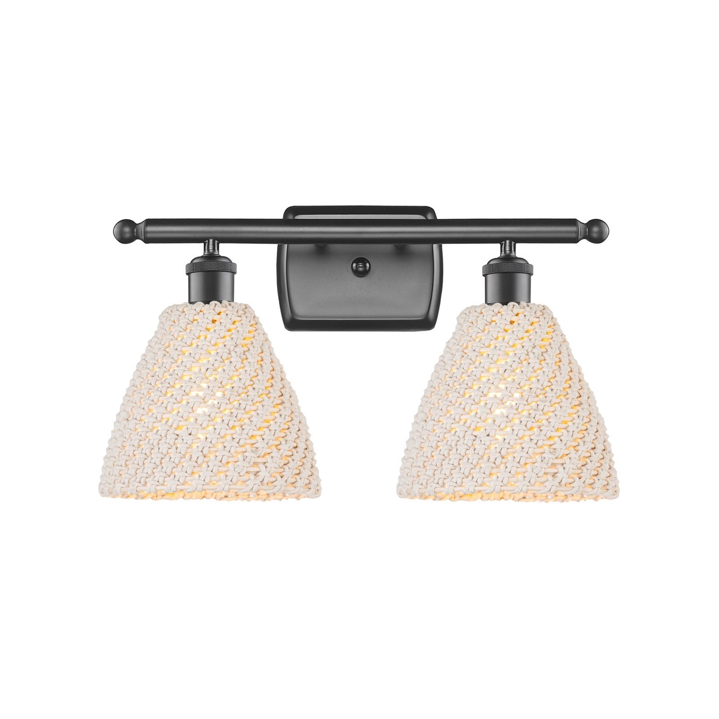 Innovations Bristol Natural 17.5in 2-Light Bath Vanity Light | Industrial Oil Rubbed Bronze and Natural Fiber Dome Shade | Model 516-2W-OB-NBD-75-NAT