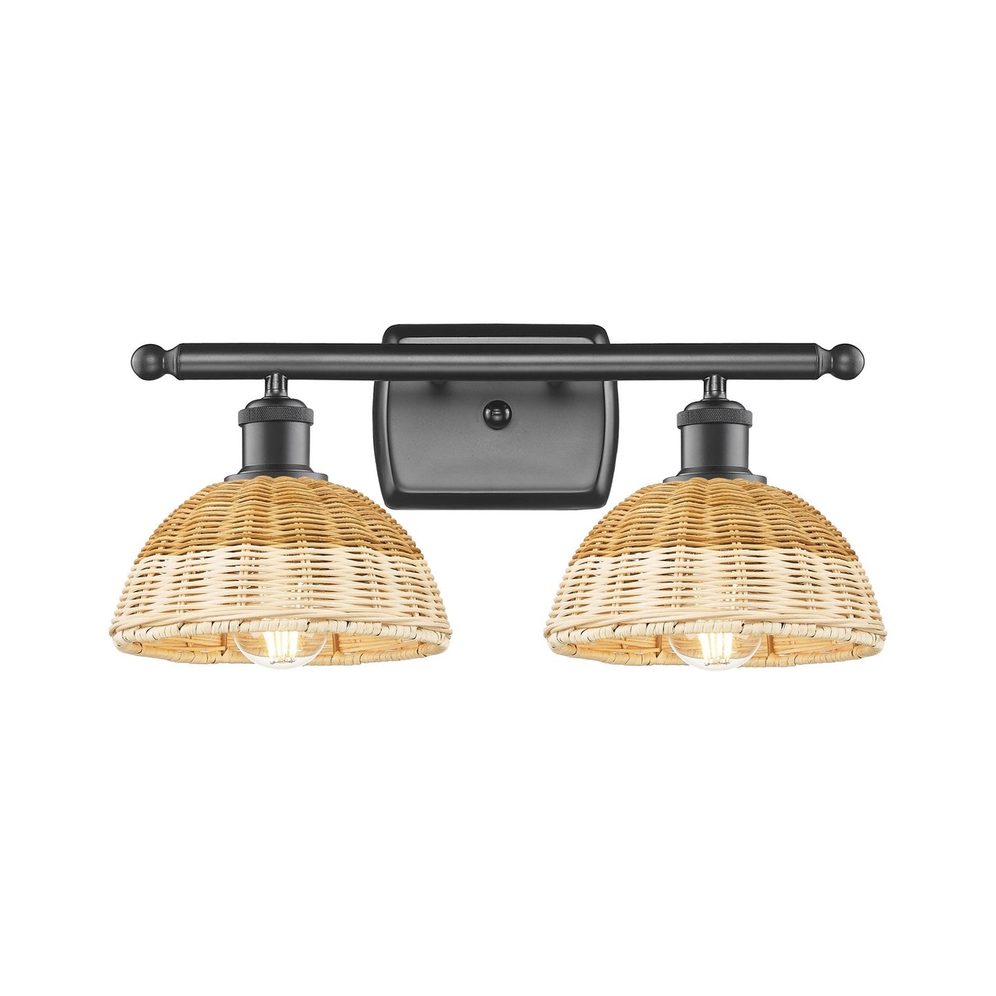 Innovations Bristol Natural II 17.5in 2-Light Bath Vanity Light | Industrial Oil Rubbed Bronze and Natural Fiber Dome | Model 516-2W-OB-NBD2-75-NAT