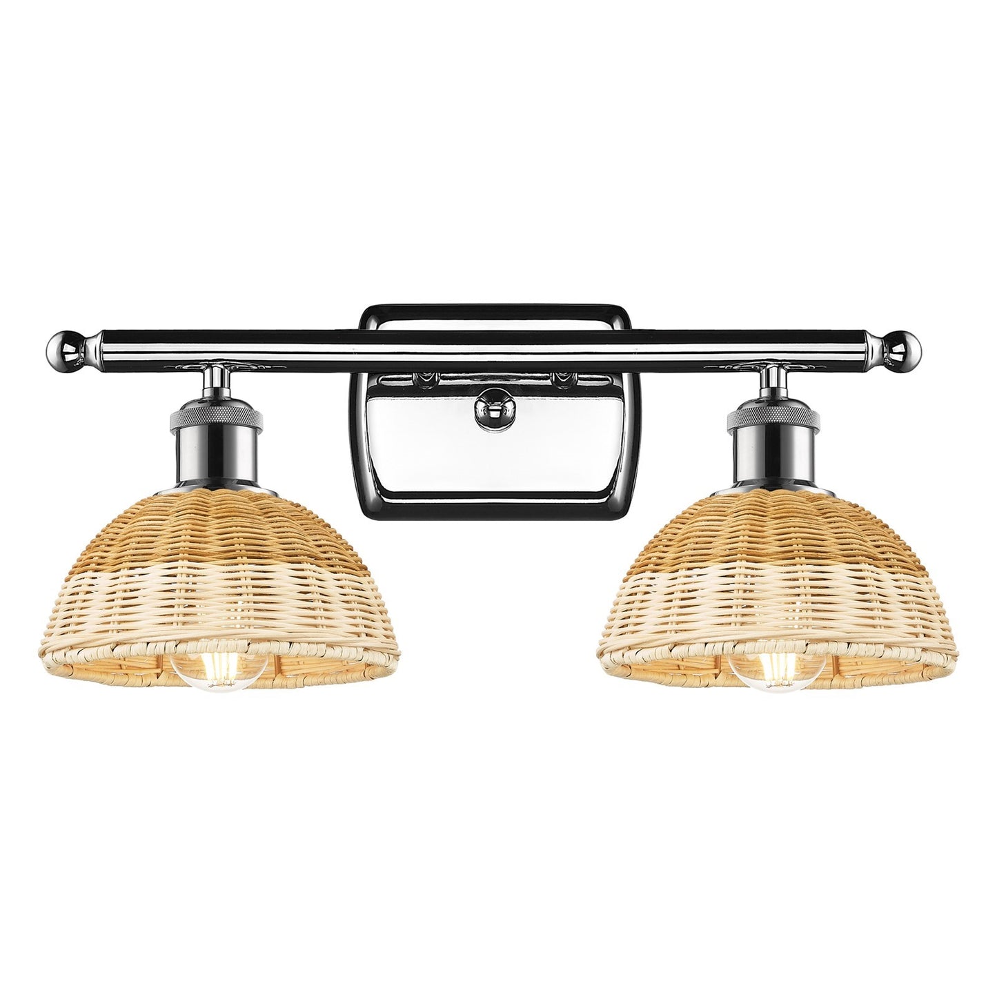 Innovations Bristol Natural II 18in 2-Light Bath Vanity | Industrial Polished Chrome and Natural Fiber | Bathroom | Model 516-2W-PC-NBD2-75-NAT