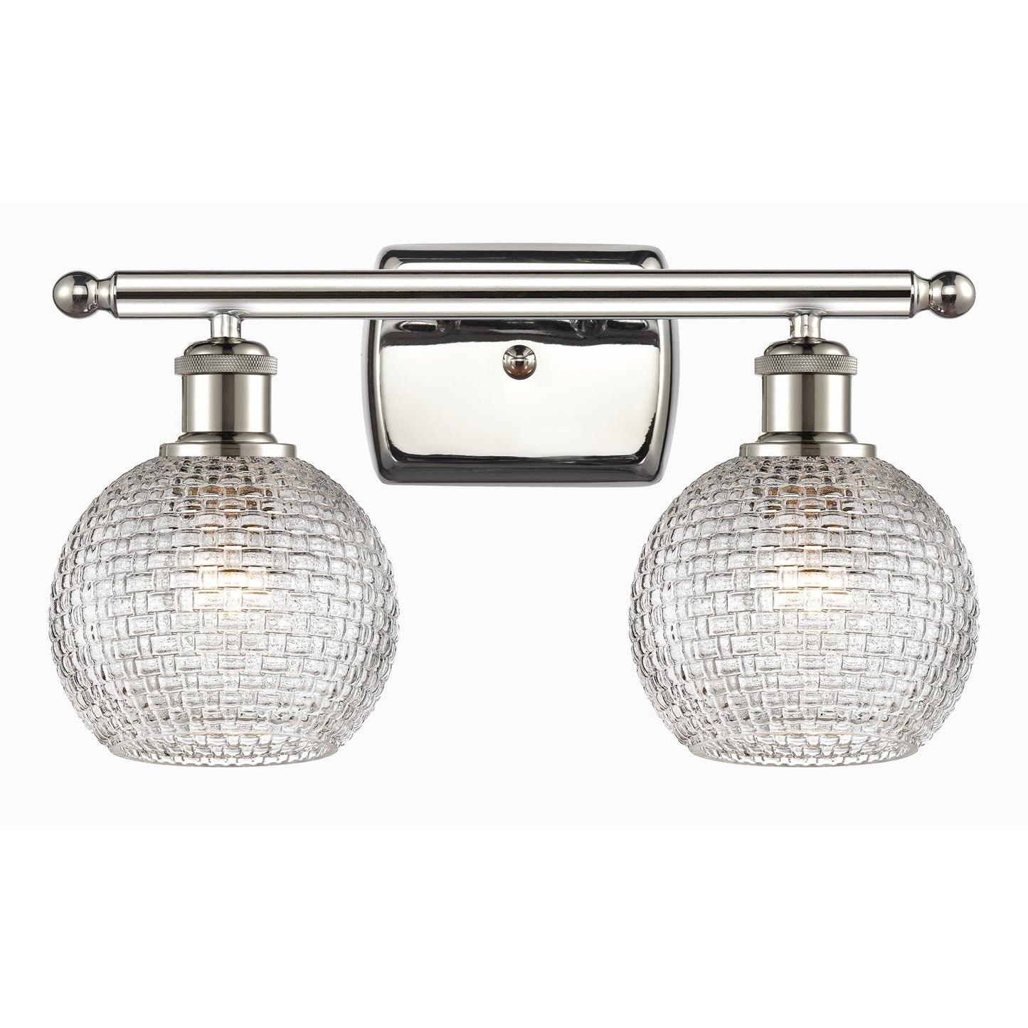 Innovations Athens 15.88in 2-Light Bath Vanity Light | Modern Polished Nickel and Clear Basket Weave Glass | Bathroom | Model 516-2W-PN-G122C-6CL