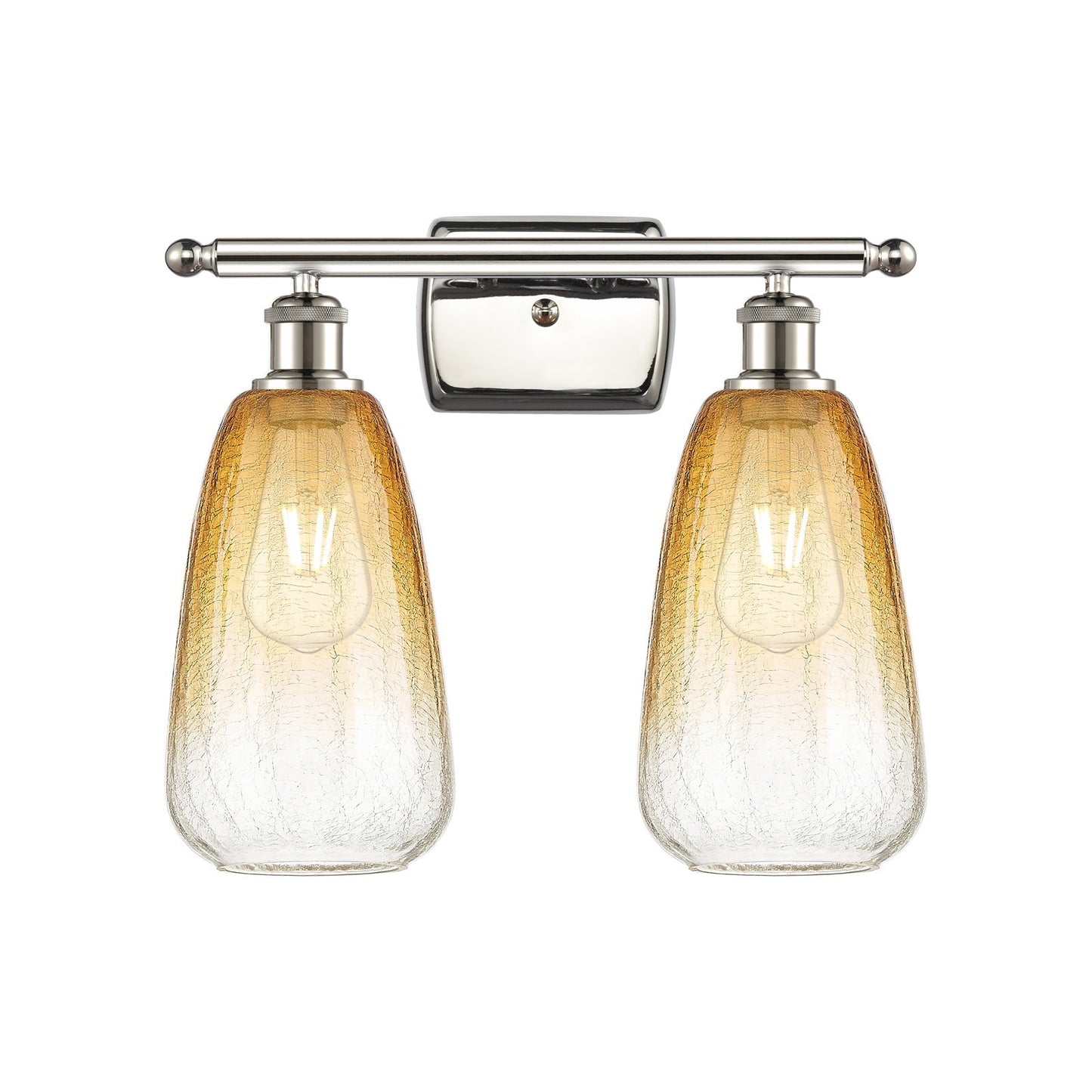 Innovations Brookhaven Almond 16in 2-Light Bath Vanity Light | Industrial Polished Nickel and Amber Glass | Bathroom | Model 516-2W-PN-G480-6AM