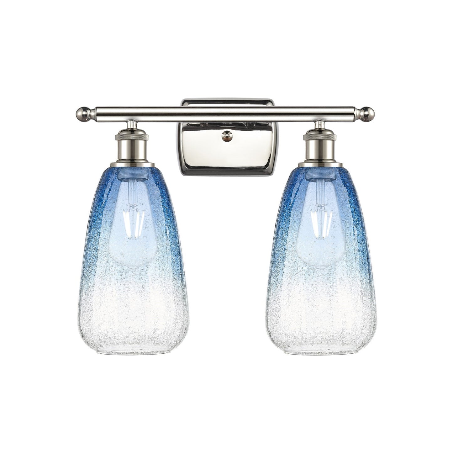 Innovations Brookhaven Almond 16in 2-Light Bath Vanity Light | Industrial Polished Nickel and Sapphire Blue Glass | Model 516-2W-PN-G480-6SB