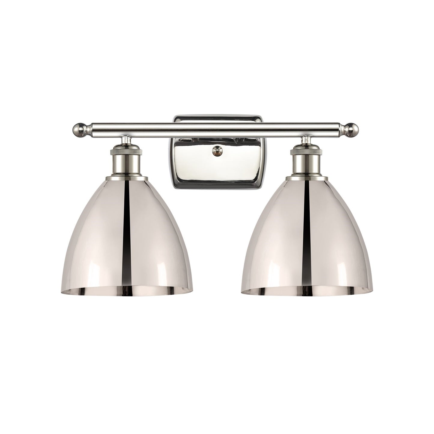 Innovations Bristol 17in 2-Light Bath Vanity Light | Industrial Polished Nickel and Polished Nickel Metal Shade | Model 516-2W-PN-MBD-75-PN-LED
