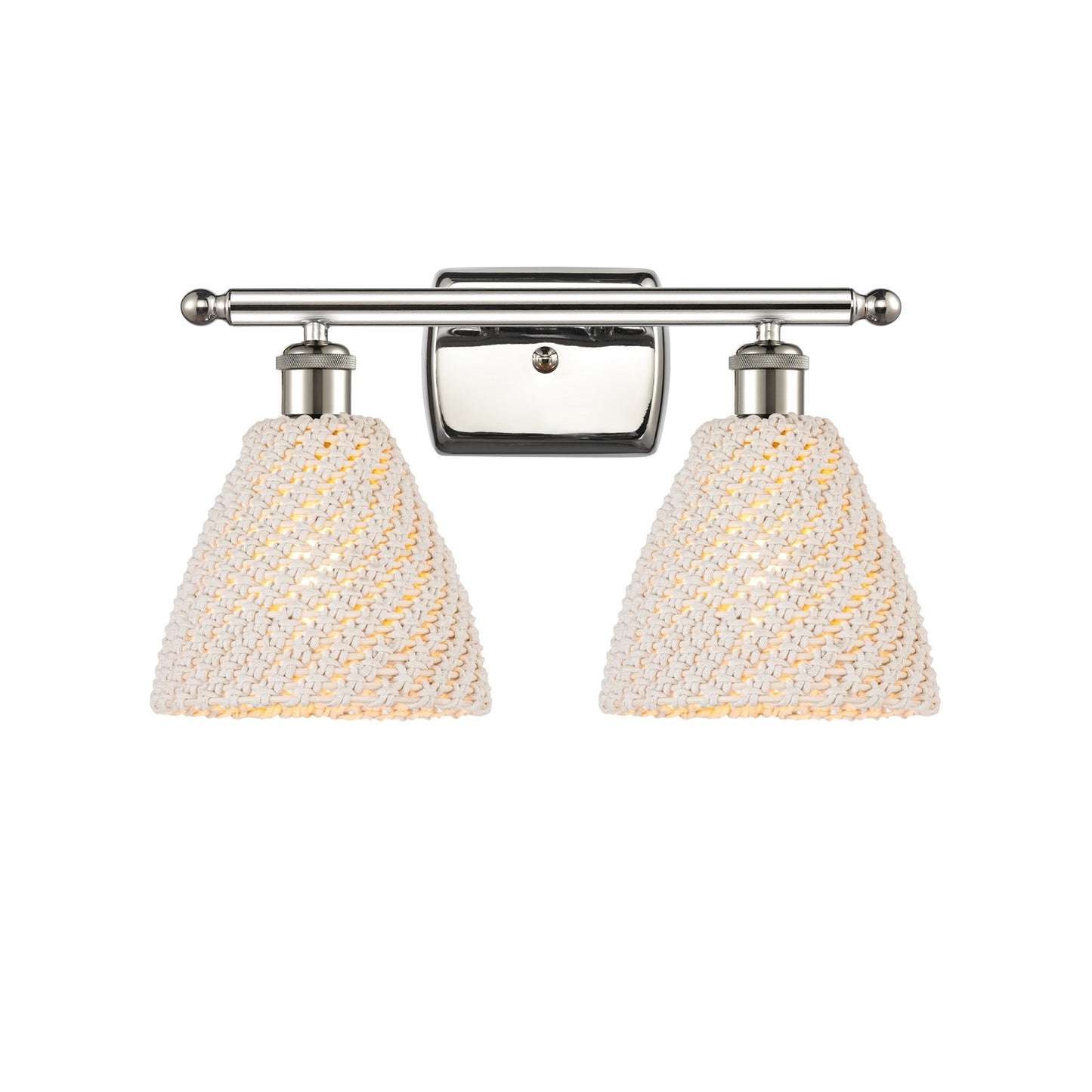 Innovations Bristol Natural 17in 2-Light Bath Vanity Light | Industrial Polished Nickel and Natural Fiber Shade | Model 516-2W-PN-NBD-75-NAT